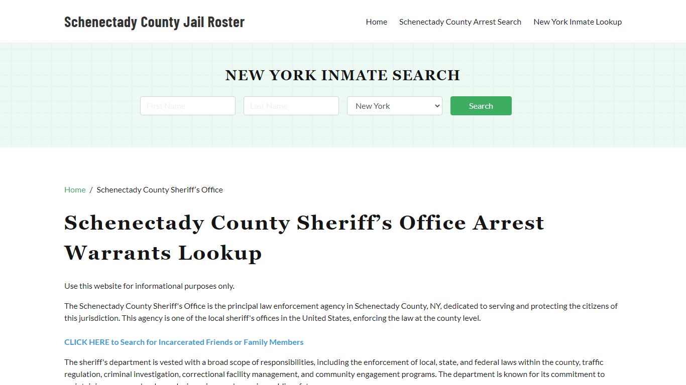 Schenectady County Sheriff Office, NY, Arrest Warrants Search